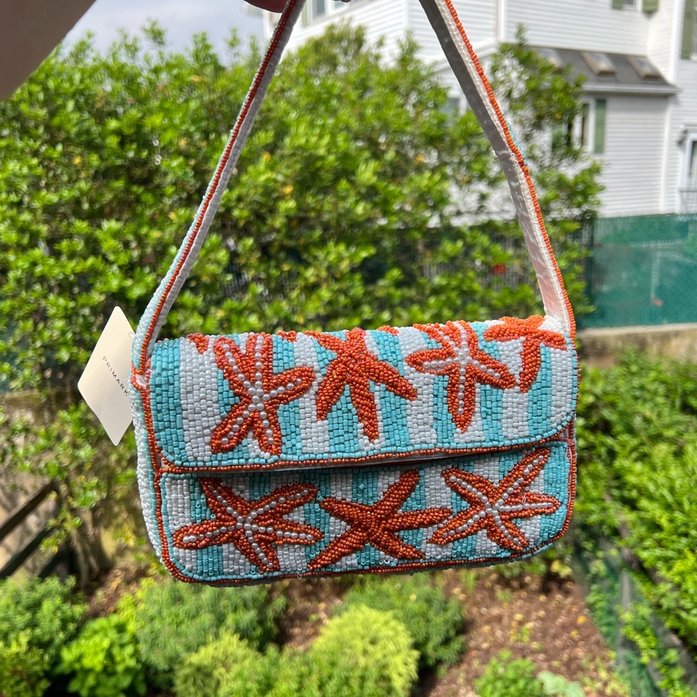 Primark Turquoise and Orange Beaded Starfish Shoulder Bag